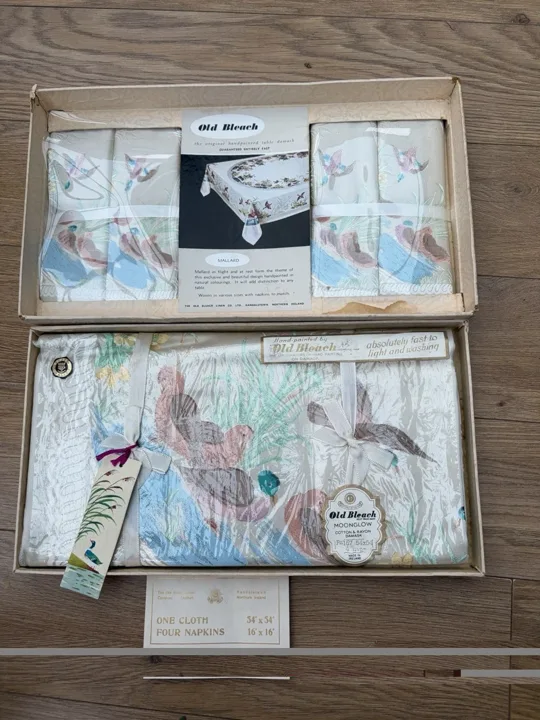 Two boxed Old Bleach damask sets