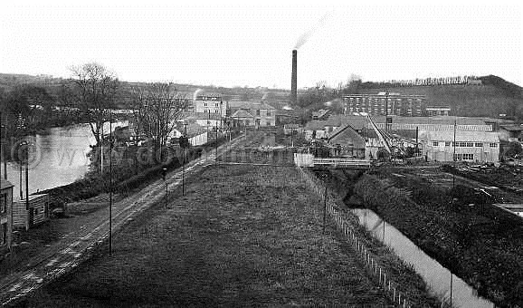 The Old Bleach factory complex and chimney beside the River Maine in 1910